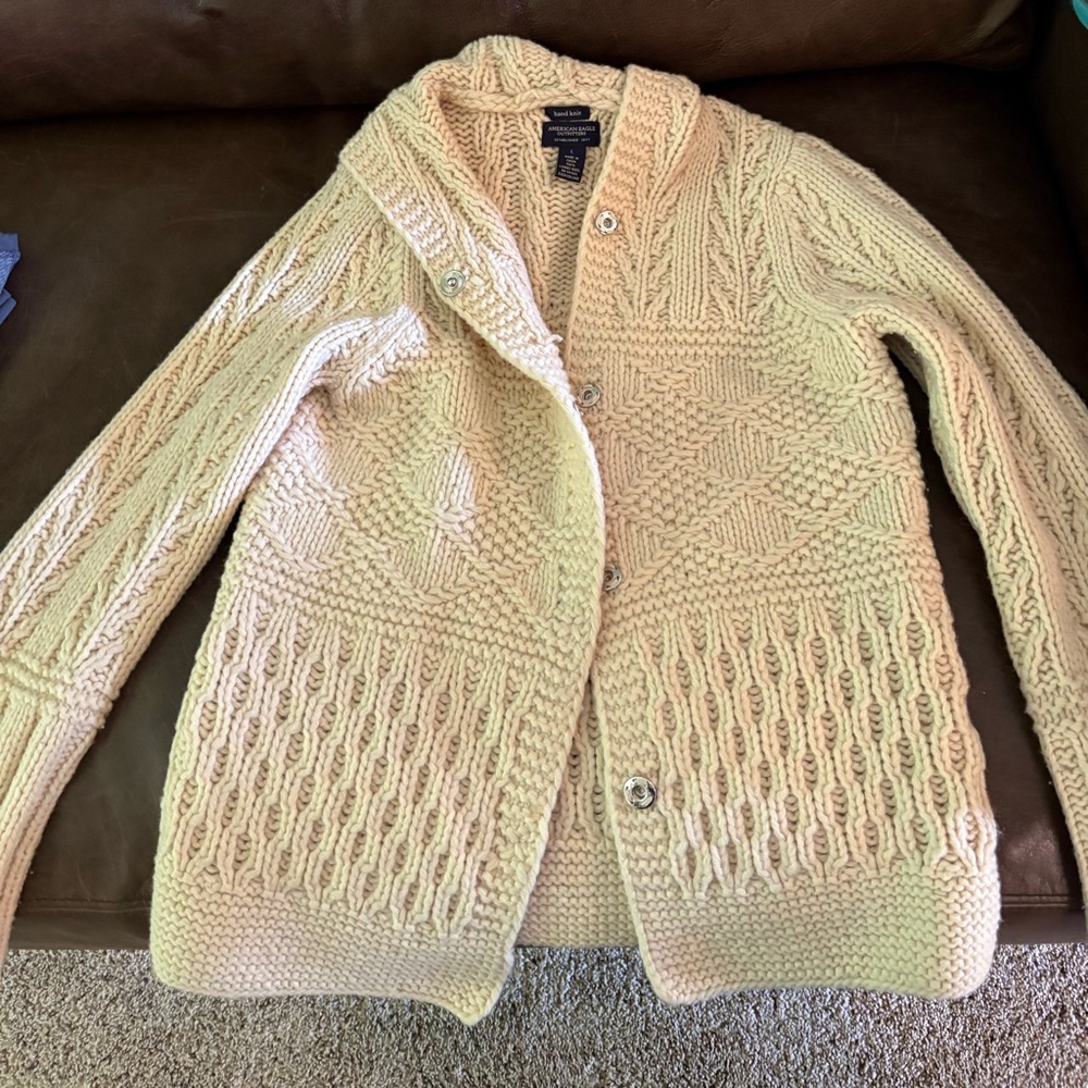 American Eagle Outfitters Cream Cable Knit Cardigan